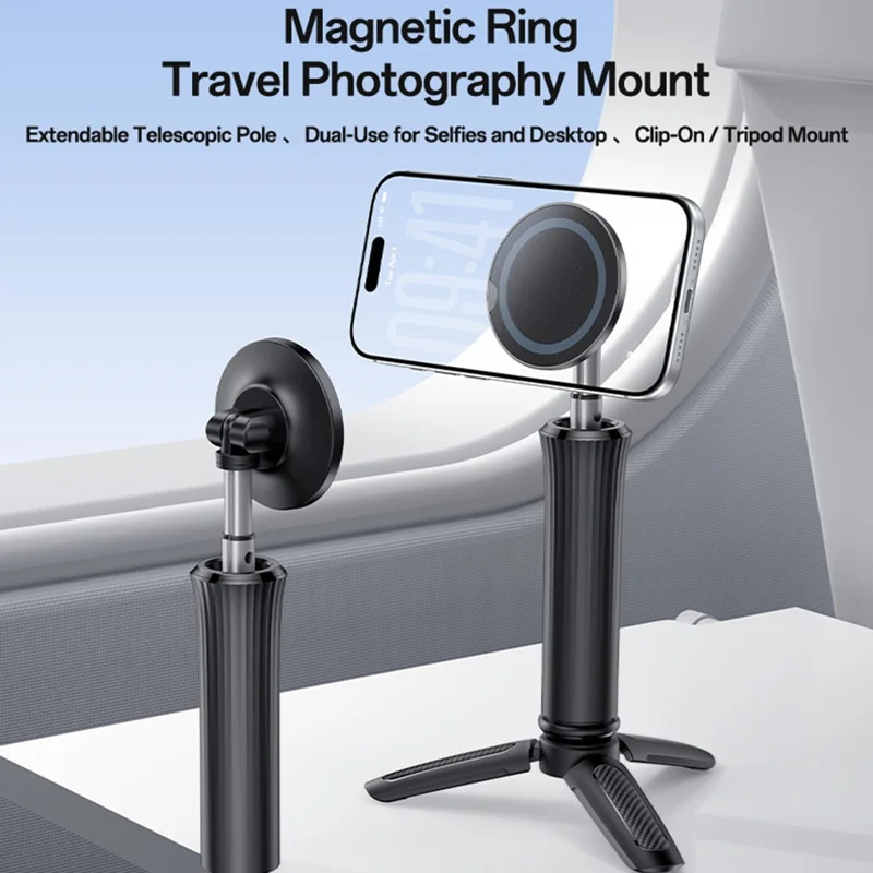 YESIDO C233 Magnetic Phone Tripod Telescopic Clip-on Desktop Holder Stand for Selfie Live Streaming - Black