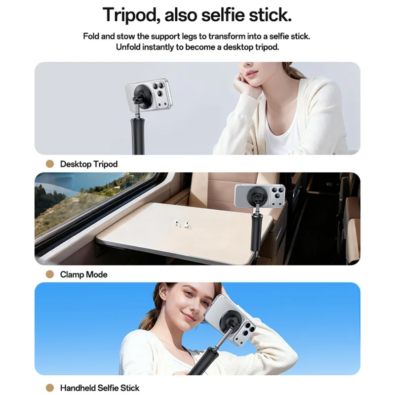 YESIDO C233 Magnetic Phone Tripod Telescopic Clip-on Desktop Holder Stand for Selfie Live Streaming - Black