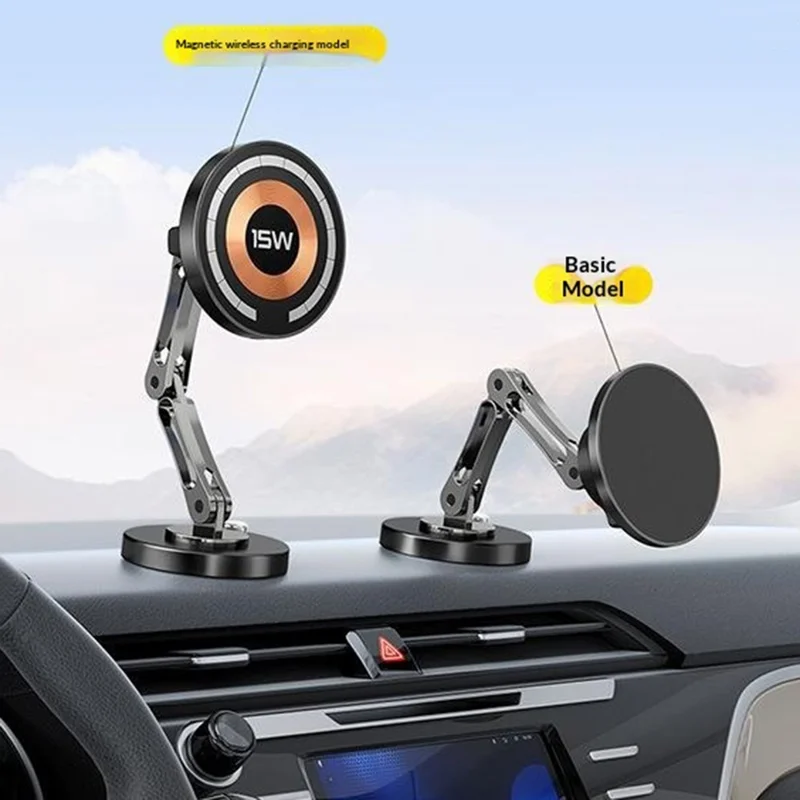 QH-AKD168 Magnetic Wireless Charger Car Phone Mount 15W Fast Charging Dashboard Cellphone Stand with Adhesive Base - Black