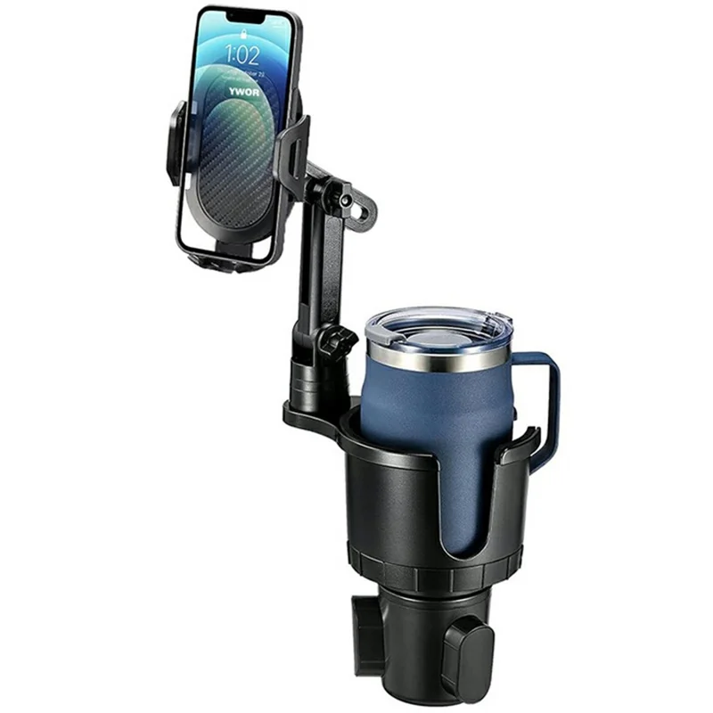 YWOR 2 in 1 Cup Holder Phone Mount 360 Degree Rotating Quick Release Car Cellphone Holder Stand - Black