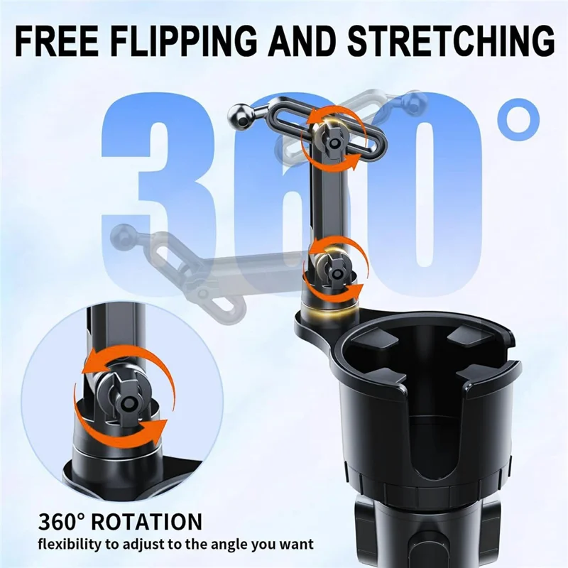 YWOR 2 in 1 Cup Holder Phone Mount 360 Degree Rotating Quick Release Car Cellphone Holder Stand - Black