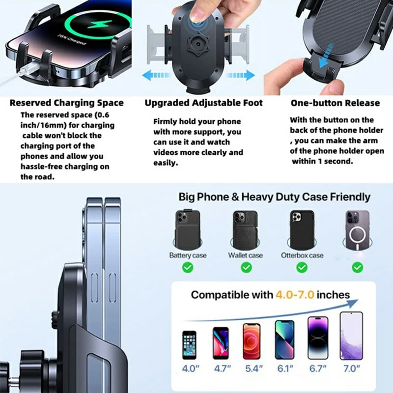 YWOR 2 in 1 Cup Holder Phone Mount 360 Degree Rotating Quick Release Car Cellphone Holder Stand - Black