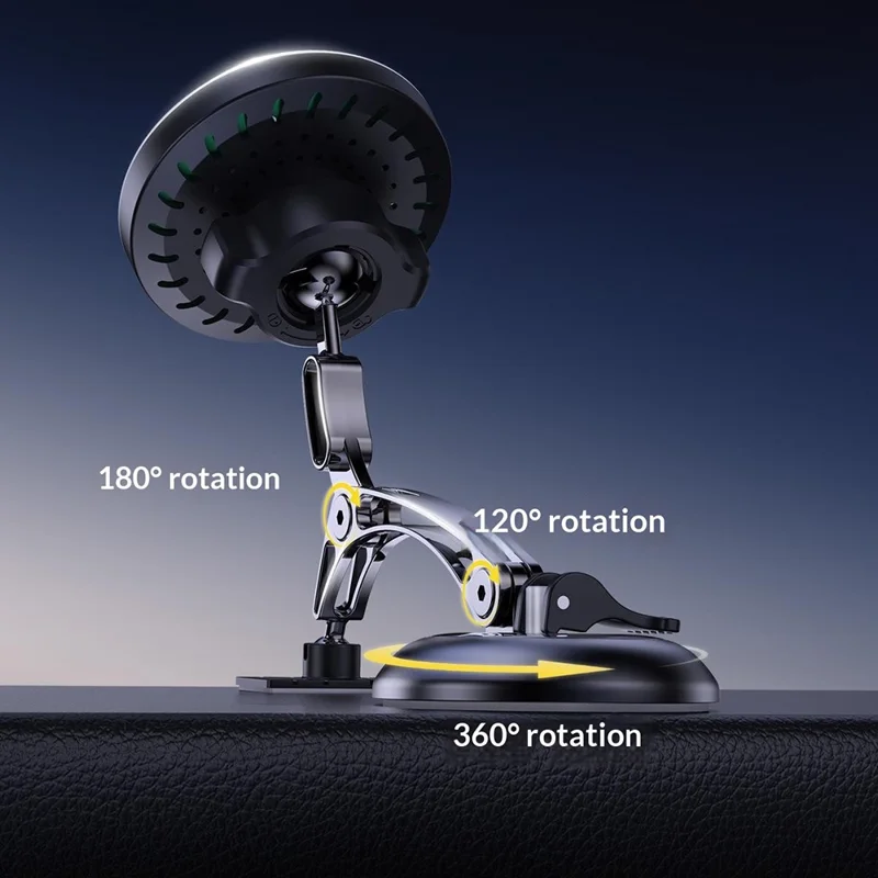 QH-AKD248 Magnetic Wireless Charging Car Phone Holder with Vacuum Suction 15W Fast Charging Cellphone Mount for Dashboard / Windshield - Black