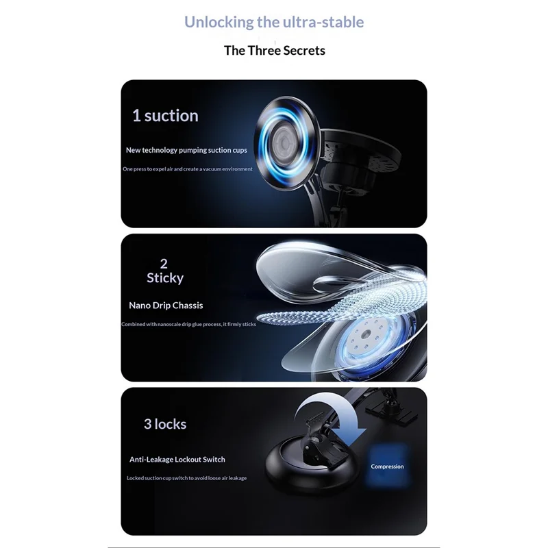 QH-AKD248 Magnetic Wireless Charging Car Phone Holder with Vacuum Suction 15W Fast Charging Cellphone Mount for Dashboard / Windshield - Black