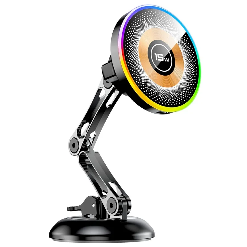 AKD255 15W Wireless Charging Car Mount Magnetic Phone Holder Stand for Dashboard Windshield - Black