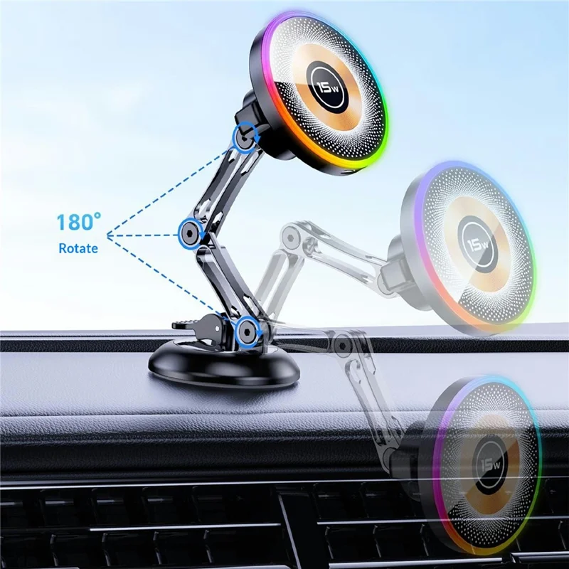 AKD255 15W Wireless Charging Car Mount Magnetic Phone Holder Stand for Dashboard Windshield - Black