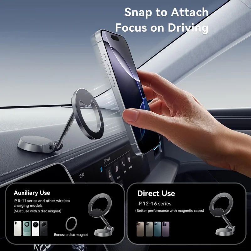 Soporte de Coche Magnético ESSAGER 360 Grados Rotable para Teléfono para Salpicadero y Parabrisas - Gris