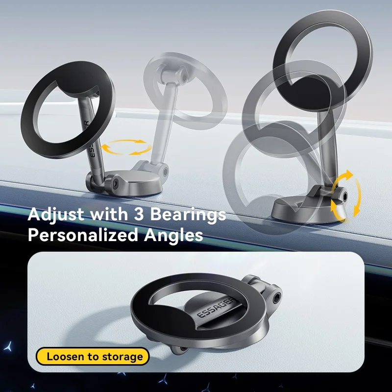 Soporte de Coche Magnético ESSAGER 360 Grados Rotable para Teléfono para Salpicadero y Parabrisas - Gris