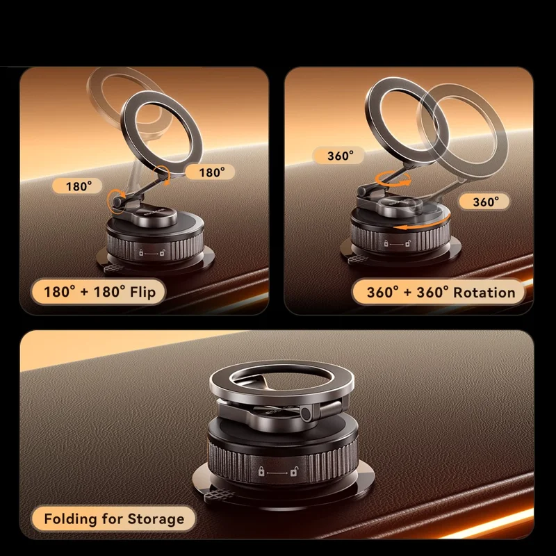 ESSAGER Vacuum Quad-Axle Folding Magnetic Mount N52 Strong Magnet 1080° Adjustable Phone Holder for Car Dashboard