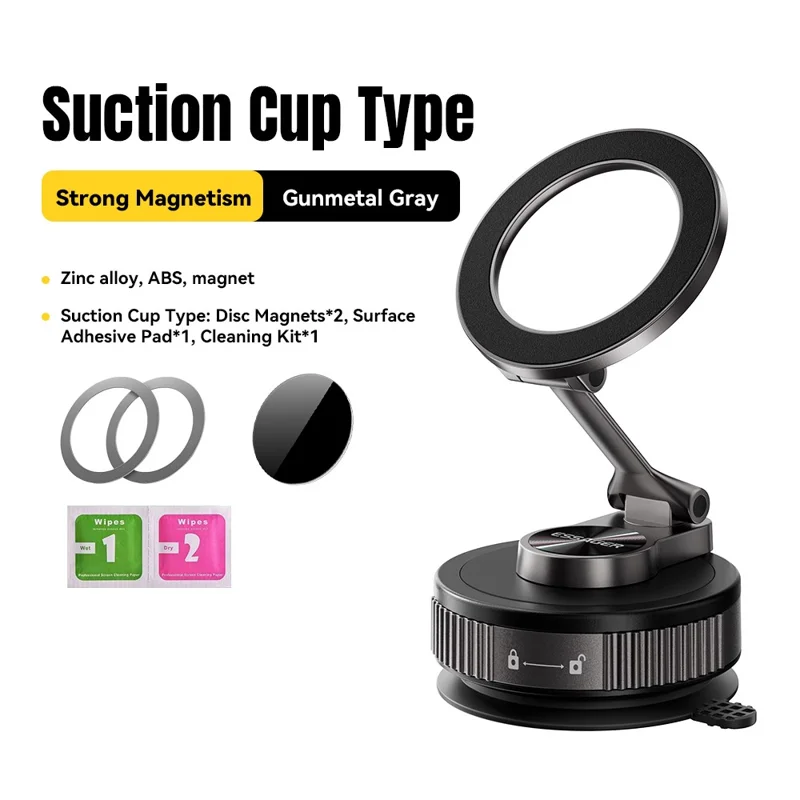 ESSAGER Vacuum Quad-Axle Folding Magnetic Mount N52 Strong Magnet 1080° Adjustable Phone Holder for Car Dashboard