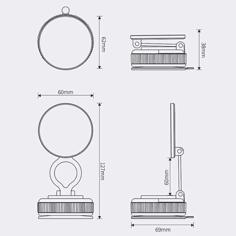 H30 Suction Cup Base Car Phone Holder Foldable Dashboard Windshield Mount Magnetic Cellphone Stand - Black