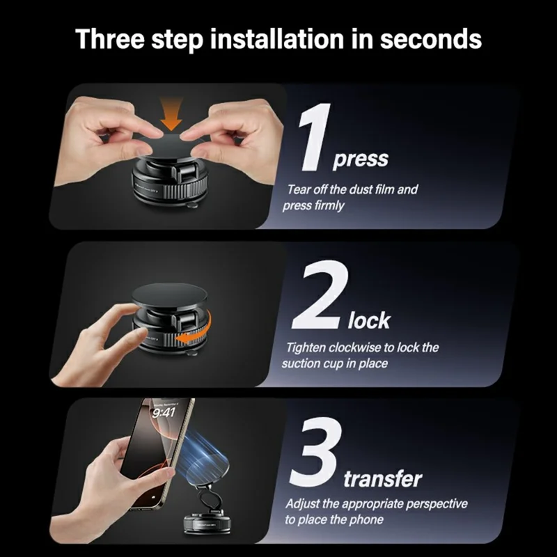 H30 Suction Cup Base Car Phone Holder Foldable Dashboard Windshield Mount Magnetic Cellphone Stand - Black