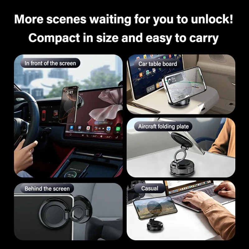 H30 Suction Cup Base Car Phone Holder Foldable Dashboard Windshield Mount Magnetic Cellphone Stand - Black