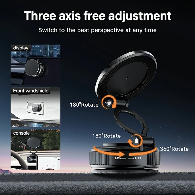 H30 Suction Cup Base Car Phone Holder Foldable Dashboard Windshield Mount Magnetic Cellphone Stand - Black