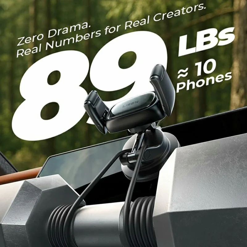 LISEN A609 Car Phone Mount Suction Cup Dashboard Cellphone Holder for 4-7 inch Phones - Black