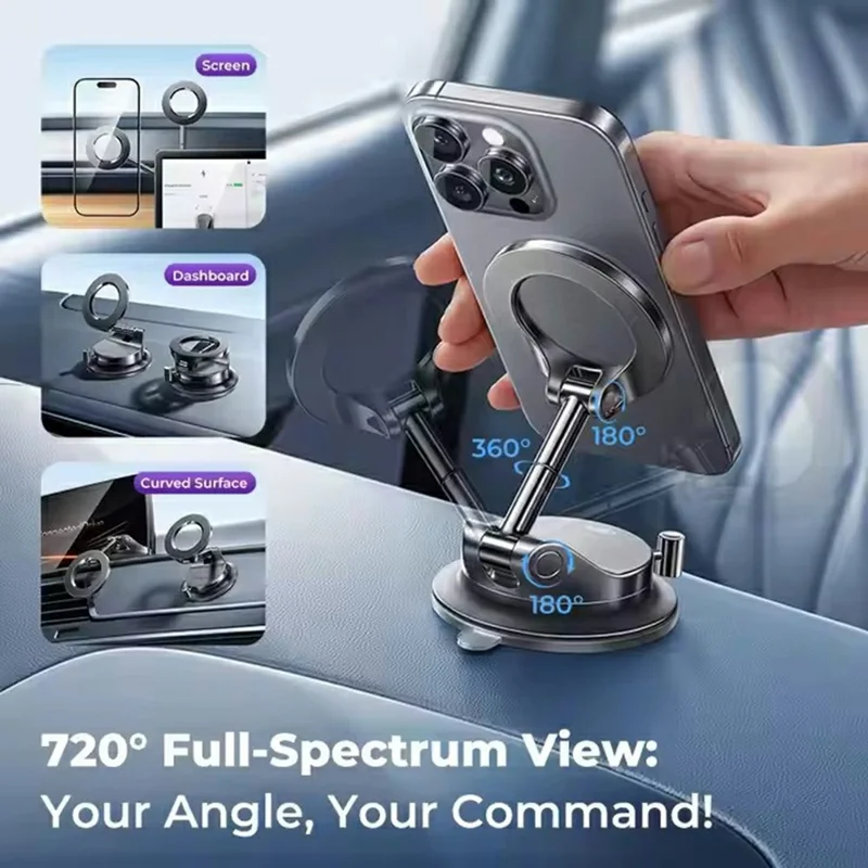 LISEN A609 Magnetyczny uchwyt samochodowy z podświetleniem do deski rozdzielczej i szyby, regulowany stojak na telefon - Czarny