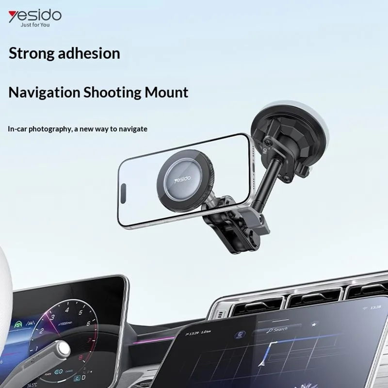 YESIDO C282 Compatible with MagSafe Long Rod Magnetic Phone Stand Mount 360° Adjustable Suction Cup Dashboard Car Holder for Navigation Recording