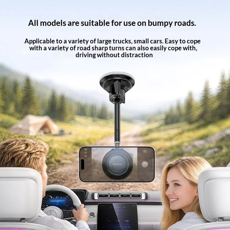 YESIDO C282 Compatible with MagSafe Long Rod Magnetic Phone Stand Mount 360° Adjustable Suction Cup Dashboard Car Holder for Navigation Recording