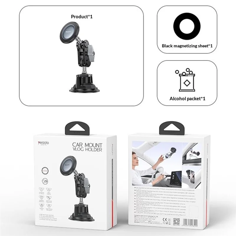 YESIDO C281 Compatible with Magsafe Car Mount Phone Holder Dashboard 360° Adjustable Magnetic Suction Cup Phone Stand for Smartphone