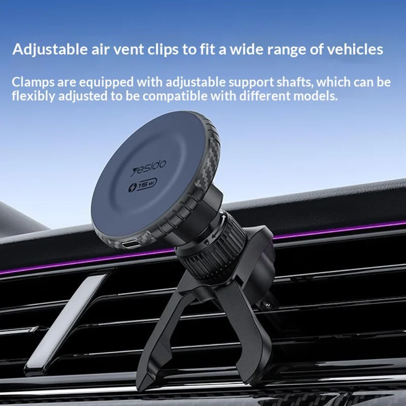 YESIDO C319 15W Magnetic Wireless Charging Car Mount Air Vent Phone Holder for iPhone 12-17 - Black