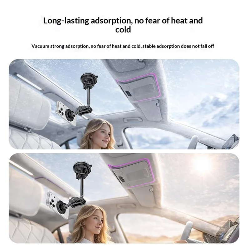 YESIDO C323 15W Wireless Charging Long Arm Magnetic Phone Holder with Suction Cup Base for Car Dashboard Windshield - Black