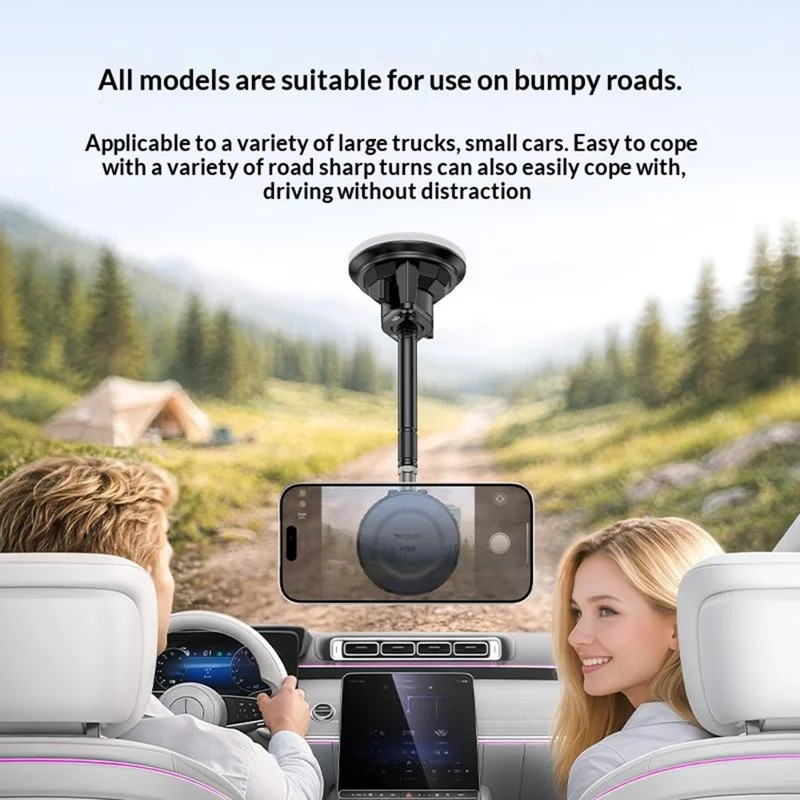 YESIDO C323 15W Wireless Charging Long Arm Magnetic Phone Holder with Suction Cup Base for Car Dashboard Windshield - Black