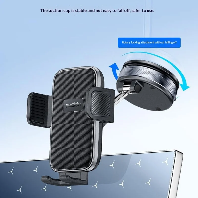 YESIDO C283 Vacuum Suction Cup Phone Holder One Touch Clamp 360 Degrees Rotating Car Mount Stand for Dashboard Windshield