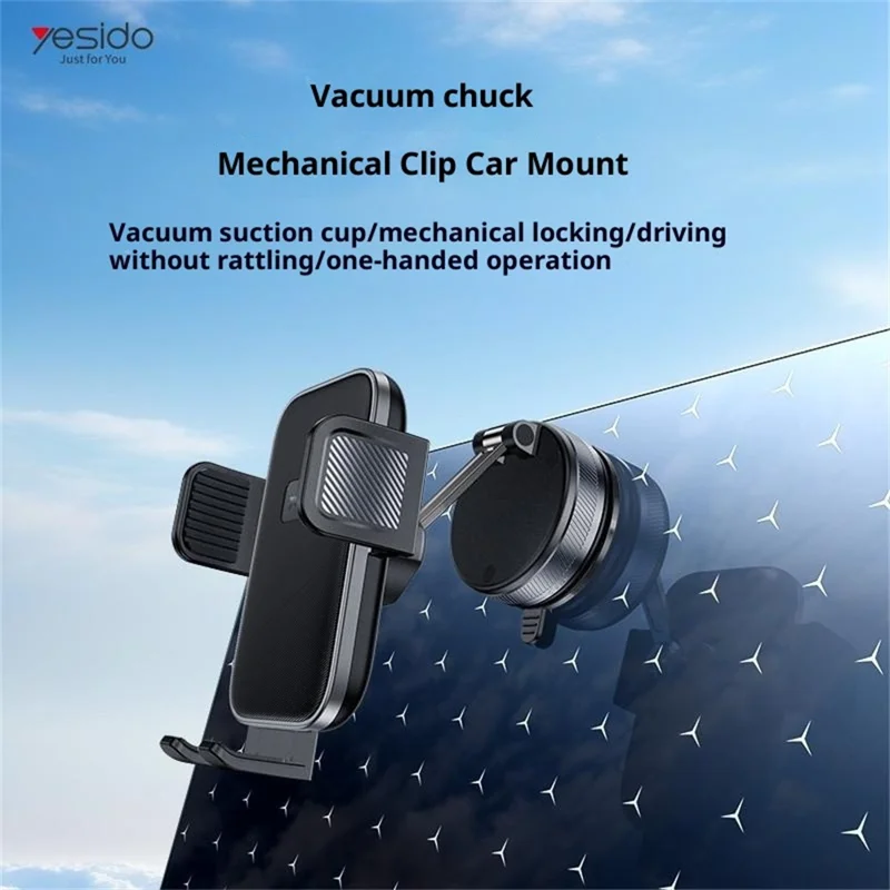 YESIDO C283 Vacuum Suction Cup Phone Holder One Touch Clamp 360 Degrees Rotating Car Mount Stand for Dashboard Windshield