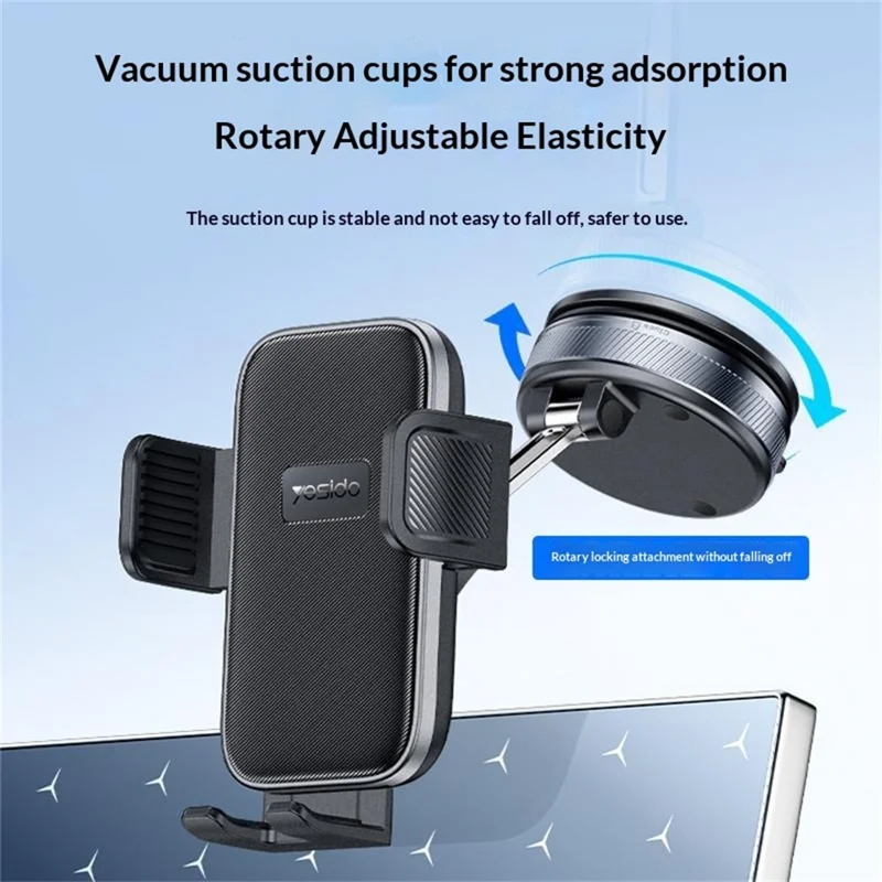 YESIDO C283 Vacuum Suction Cup Phone Holder One Touch Clamp 360 Degrees Rotating Car Mount Stand for Dashboard Windshield
