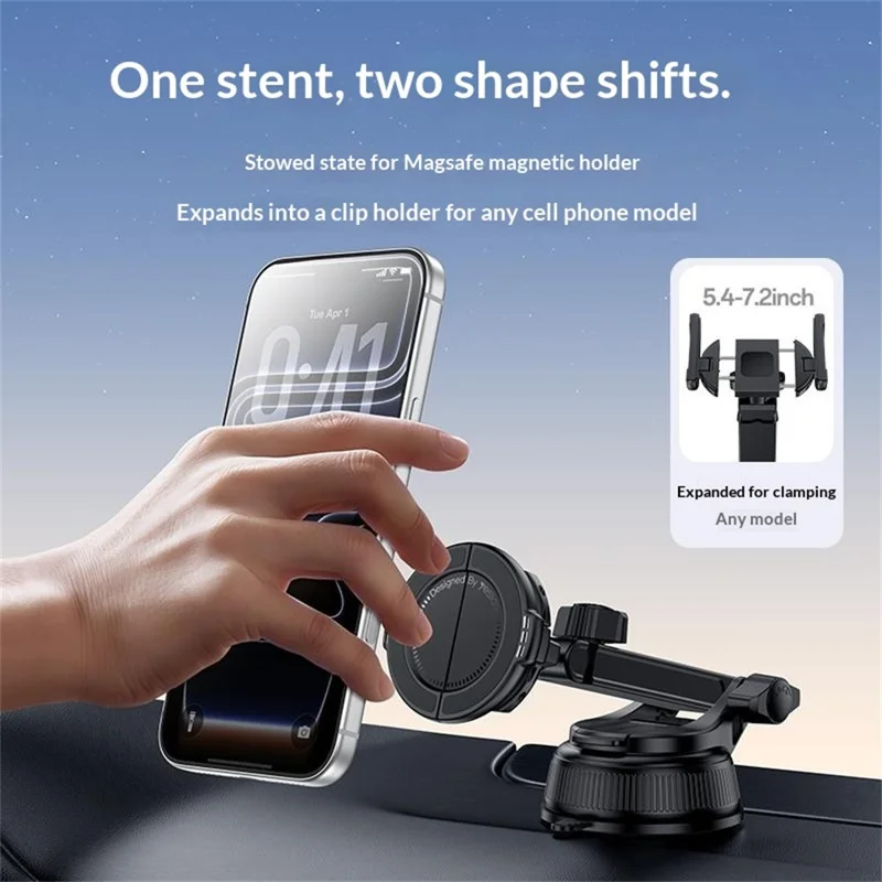 YESIDO C280 2-in-1 Suction Cup Car Phone Mount Compatible with MagSafe Magnetic 360 Degrees Rotating Holder for Dashboard Windshield - Black