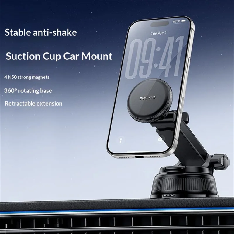 YESIDO C276 Magnetic Car Phone Holder Mount 360 Degrees Rotating Suction Cup Phone Stand for Windshield Dashboard