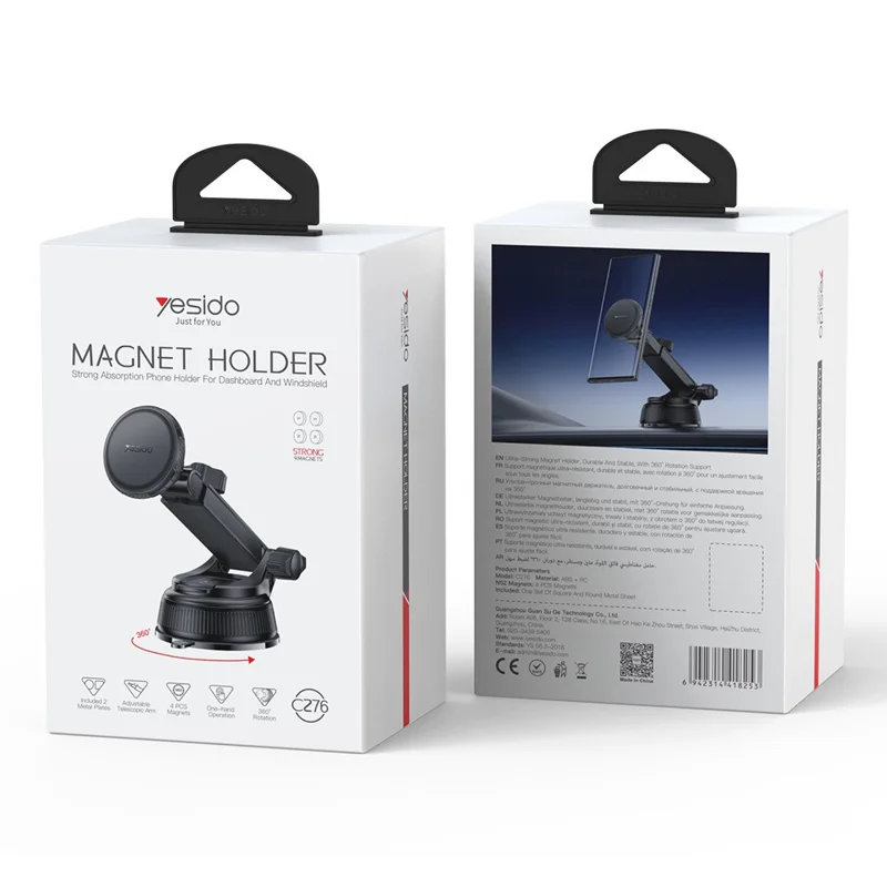 YESIDO C276 Magnetic Car Phone Holder Mount 360 Degrees Rotating Suction Cup Phone Stand for Windshield Dashboard