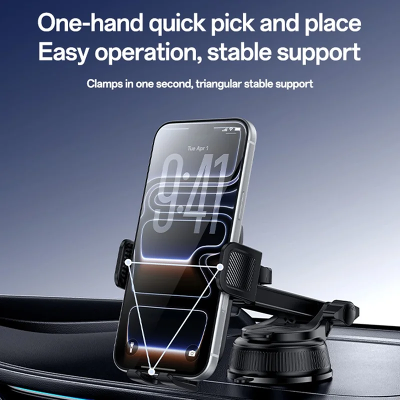 YESIDO C278 Suction Cup Car Phone Holder 360 Degree Rotating Ball One Hand Operation Telescopic Arm Mount for Dashboard