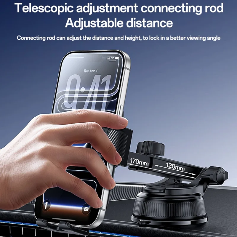 YESIDO C278 Suction Cup Car Phone Holder 360 Degree Rotating Ball One Hand Operation Telescopic Arm Mount for Dashboard