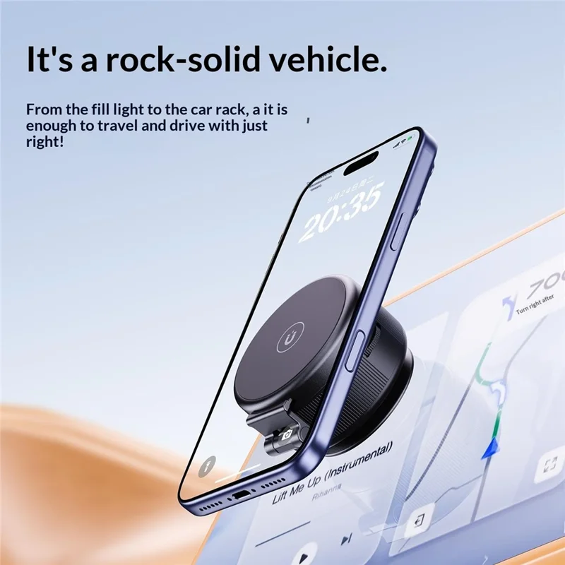 X99 3-in-1 Phone Stand with LED Fill Light & Makeup Mirror Foldable Car Mount Vacuum Suction Cup Holder - Black