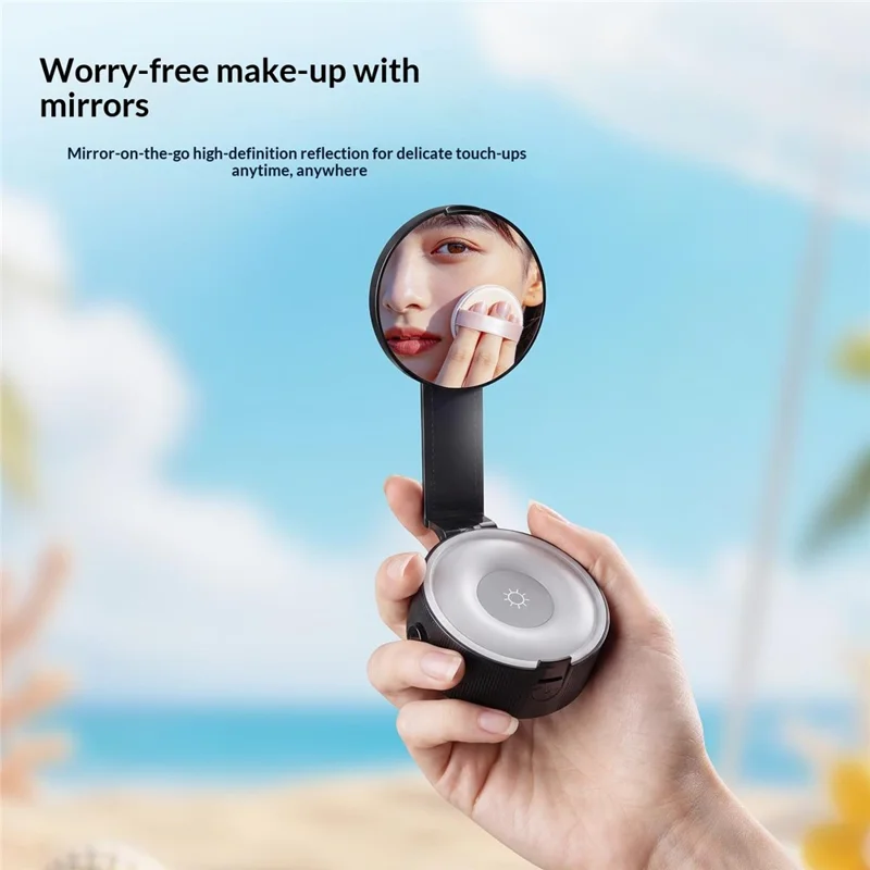 X99 3-in-1 Phone Stand with LED Fill Light & Makeup Mirror Foldable Car Mount Vacuum Suction Cup Holder - Black