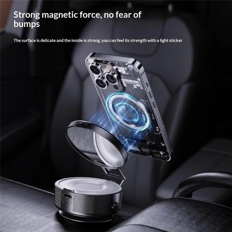 X99 3-in-1 Phone Stand with LED Fill Light & Makeup Mirror Foldable Car Mount Vacuum Suction Cup Holder - Black