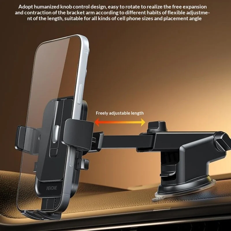 WEKOME WA-S65 Car Mount Holder 360 Degree Rotation Mechanical Suction Cup Dashboard Windshield Phone Stand for 4.7-7.2 Inch Devices - Black