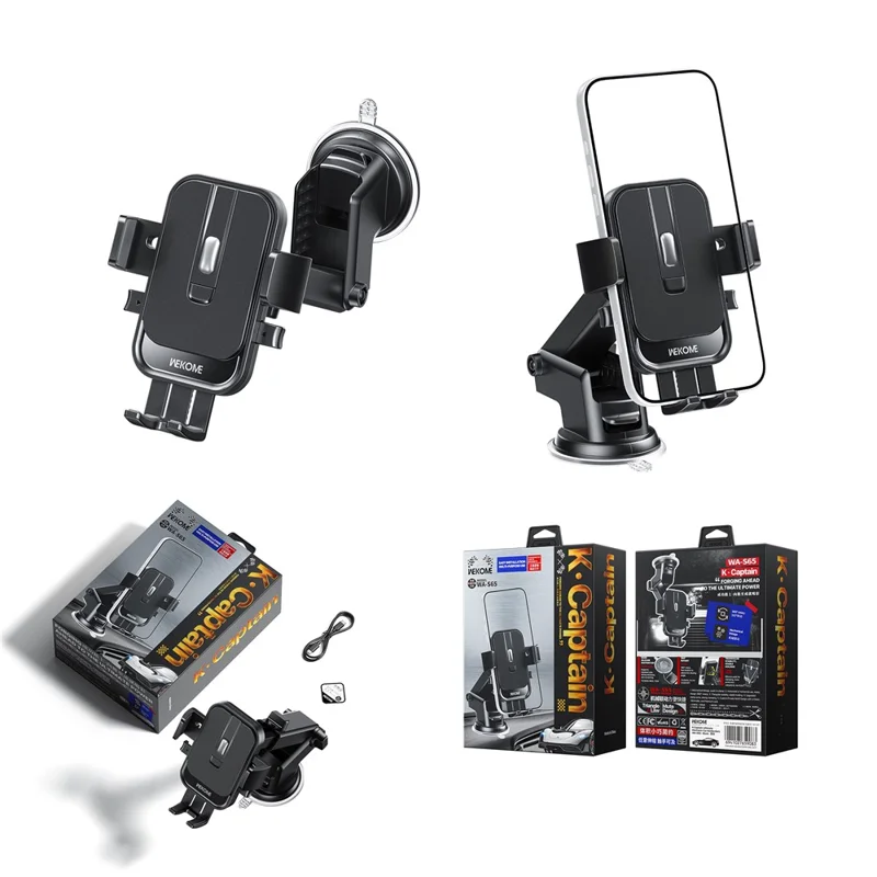 WEKOME WA-S65 Car Mount Holder 360 Degree Rotation Mechanical Suction Cup Dashboard Windshield Phone Stand for 4.7-7.2 Inch Devices - Black