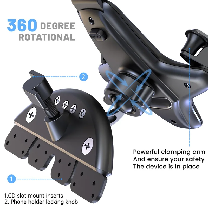 Car Phone Holder CD Slot Mount 360 Degree Rotating Y-Shape Design Universal Car Phone Stand - Grey