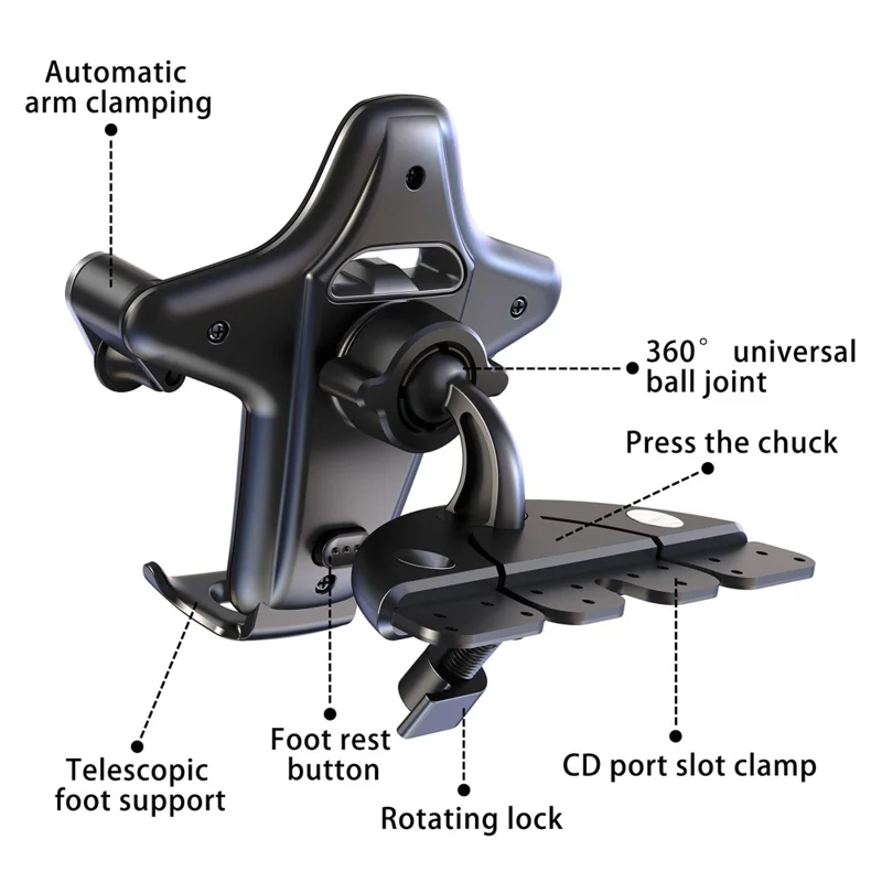 Car Phone Holder CD Slot Mount 360 Degree Rotating Y-Shape Design Universal Car Phone Stand - Grey