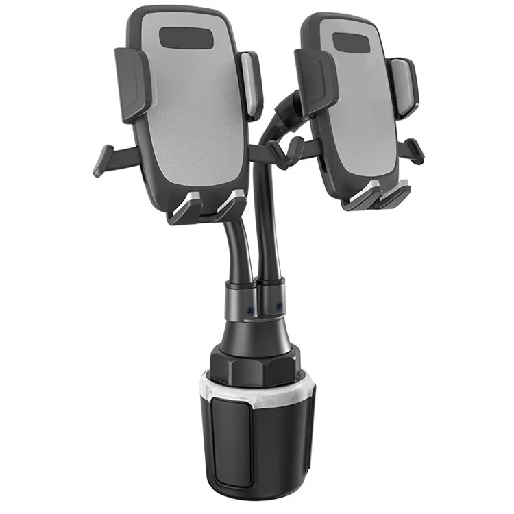 Gravity Linkage Dual Clip Phone Bracket Car Cup Holder Cellphone Stand - Grey