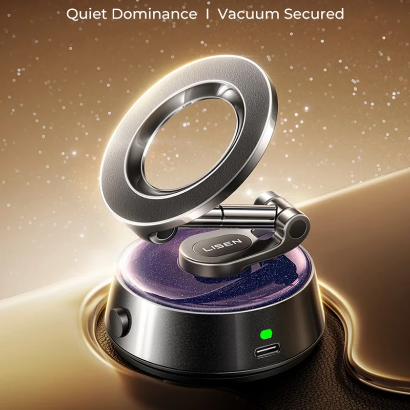 LISEN A690 4-Axis Adjustment Electric Suction Cup Phone Holder 360Degree Rotating Magnetic Car Mount for Dashboard Windshield - Black