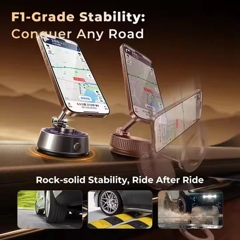 LISEN A690 4-Axis Adjustment Electric Suction Cup Phone Holder 360Degree Rotating Magnetic Car Mount for Dashboard Windshield - Black