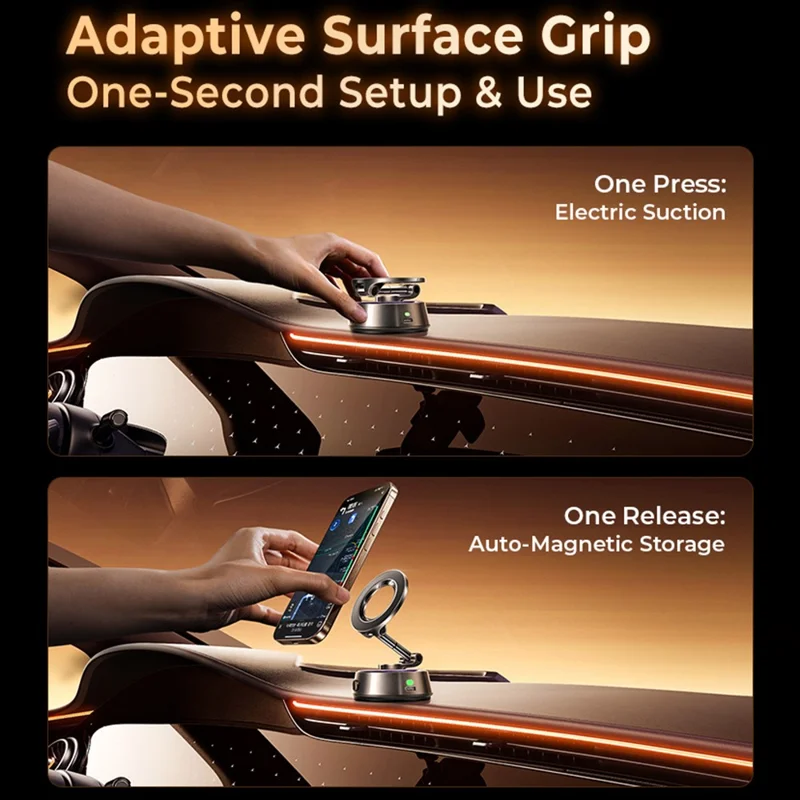 LISEN A690 4-Axis Adjustment Electric Suction Cup Phone Holder 360Degree Rotating Magnetic Car Mount for Dashboard Windshield - Black