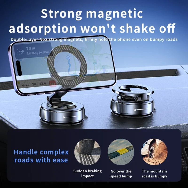 K20 Magnetic Car Phone Holder 360 Degree Rotation Metal Foldable Vacuum Suction Mount Stand