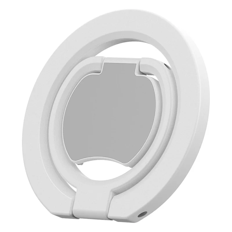 Magnetic Phone Ring Holder Double Sided Magnetic Folding Zinc Alloy Stand Car Mount with 360° Rotation - White