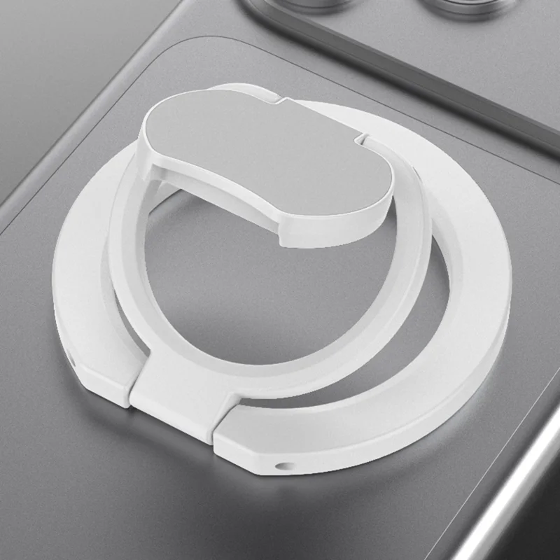 Magnetic Phone Ring Holder Double Sided Magnetic Folding Zinc Alloy Stand Car Mount with 360° Rotation - White