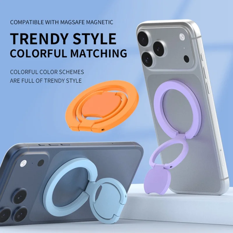 Magnetic Phone Ring Holder Double Sided Magnetic Folding Zinc Alloy Stand Car Mount with 360° Rotation - White