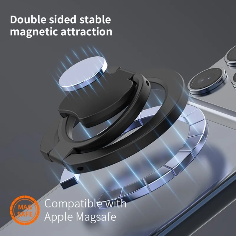 Magnetic Phone Ring Holder Double Sided Magnetic Folding Zinc Alloy Stand Car Mount with 360° Rotation - White